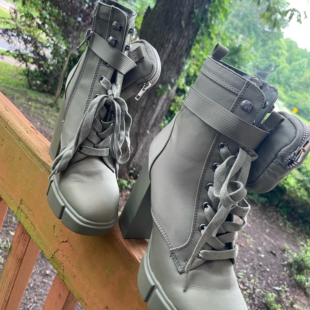 Steve Madden Green Ankle Booties with Lace-Up Design